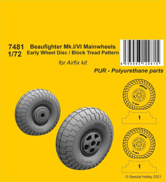 7481 Beaufighter Mk.I/VI Ранні колеса з диском / квадратним малюнком протектора 1/72