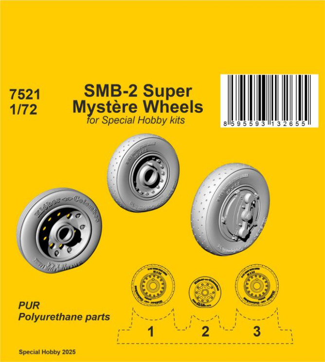 7521 SMB-2 Super Mystere Колеса 1/72 / для Special Hobby