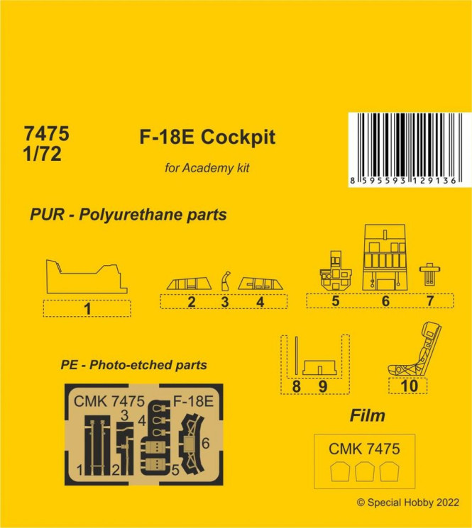 129-7475 F-18E Hornet Cockpit 1/72