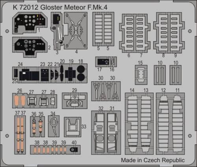 K72012 Gloster Meteor Mk.4 кольорове травлення 1/72