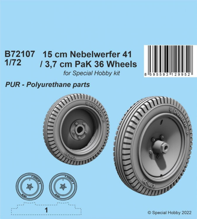129-B72107 15 cm Nebelwerfer 41 / 3,7 cm PaK 36 Wheels 1/72