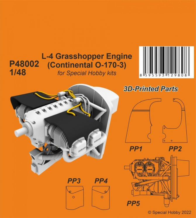 P48002 L-4 Grasshopper двигун (Continental O-3) 1/48