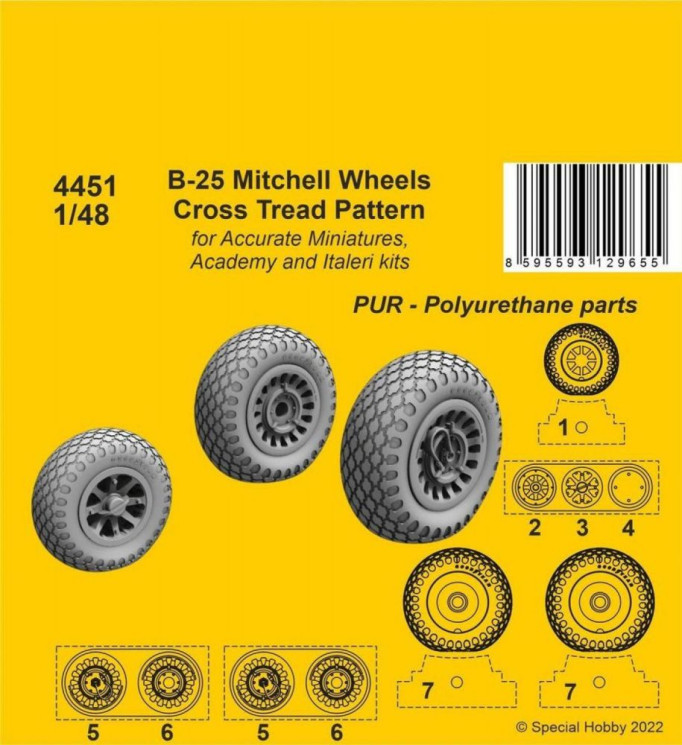 129-4451 B-25 Mitchell Wheels/ Cross Tread Pattern 1/48
