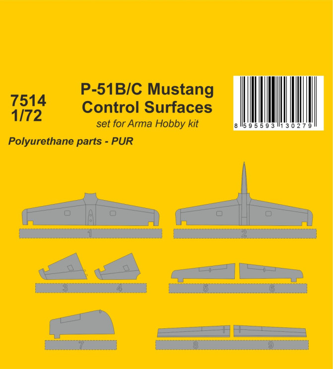 7514 P-51B/C Mustang Поверхні керування 1/72