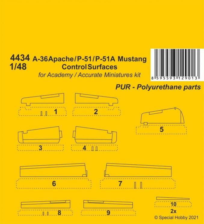 4434 A-36 Apache / P-51 / P-51A  Mustang керуючі поверхні 1/48