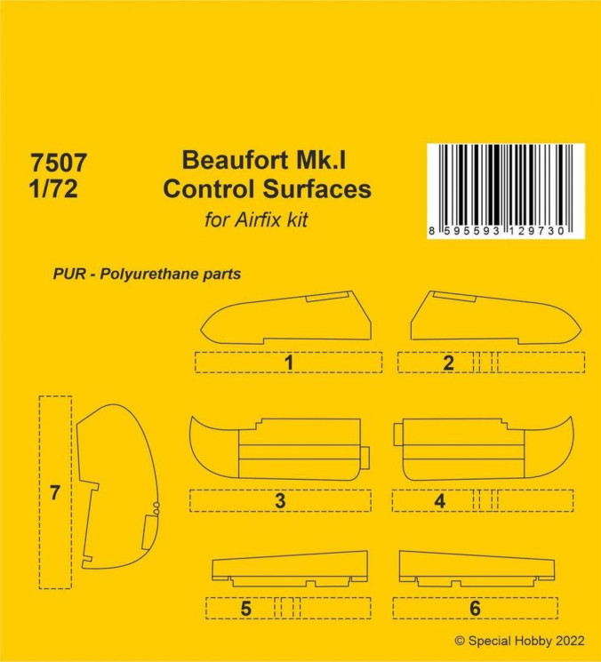 7507 Beaufort Mk.I керуючі поверхні 1/72