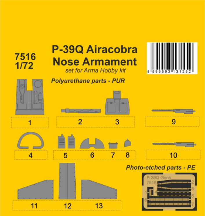 7516 P-39Q Airacobra Носове озброєння 1/72 / для моделі Arma Hobby