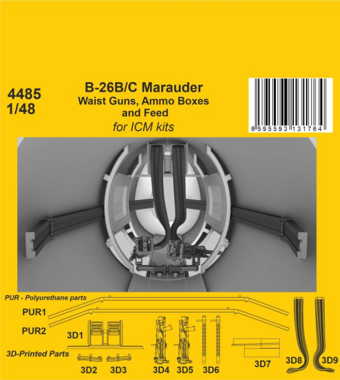 4485 B-26B/C Marauder Бортові кулемети, ящики з набоями і подача 1/48 / для ICM