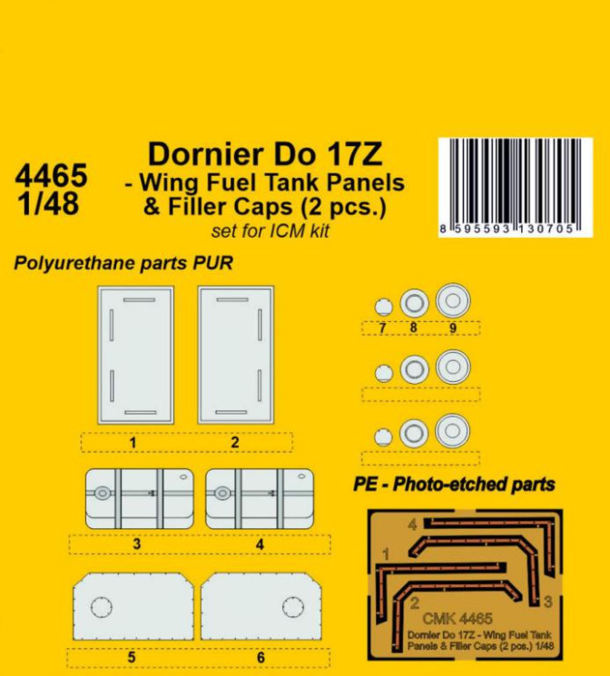 4465 Dornier Do 17Z - Wing Fuel Tank Panels & Filler Caps  1/48