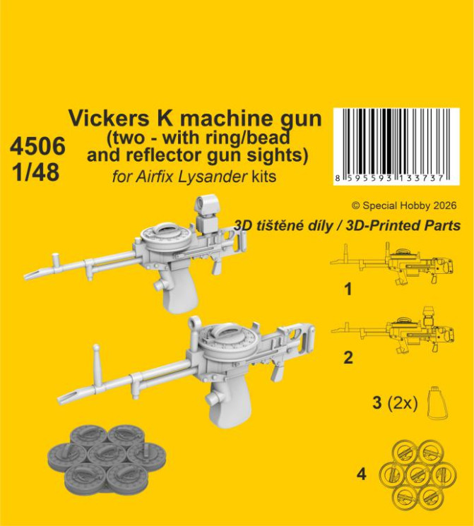 4506 Кулемет Vickers K  (2 шт.), 1/48 Lysander / для Airfix