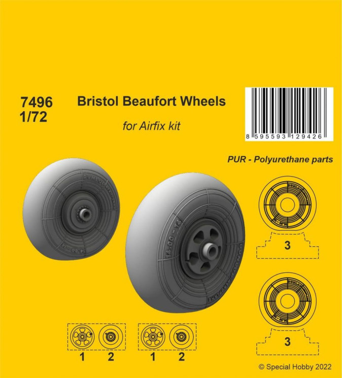 129-7496 Bristol Beaufort Wheels 1/72 / for Airfix kit