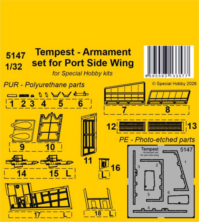 5147 Комплект озброєння для ліво го крила Tempest/ для набору Special Hobby 1/32