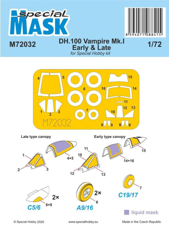 100-M72032 DH.100 Vampire Mk.I Early & Late MASK 1/72