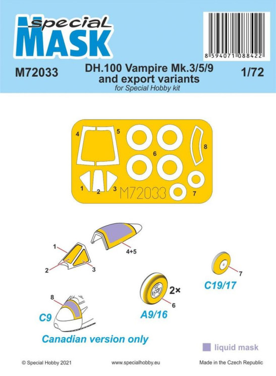 100-M72033 DH.100 Vampire Mk.3/5/9 and export variants MASK 1/72
