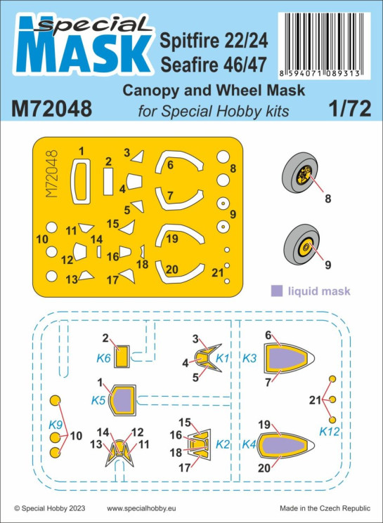 100-M72048 Spitfire Mk.22/24 and Seafire Mk.46/47 MASK 1/72