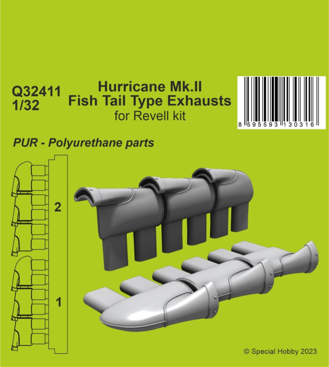Q32411 Hurricane Mk.II Вихлопні патрубки типу «риб'ячий хвіст» 1/32