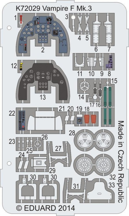 K72029 Vampire F Mk.3 кольорове травлення 1/72