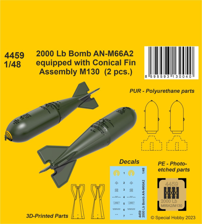4459 2000-фунтова бомба AN-M66A2 оснащена конічним оперінням M130 (2 шт.)