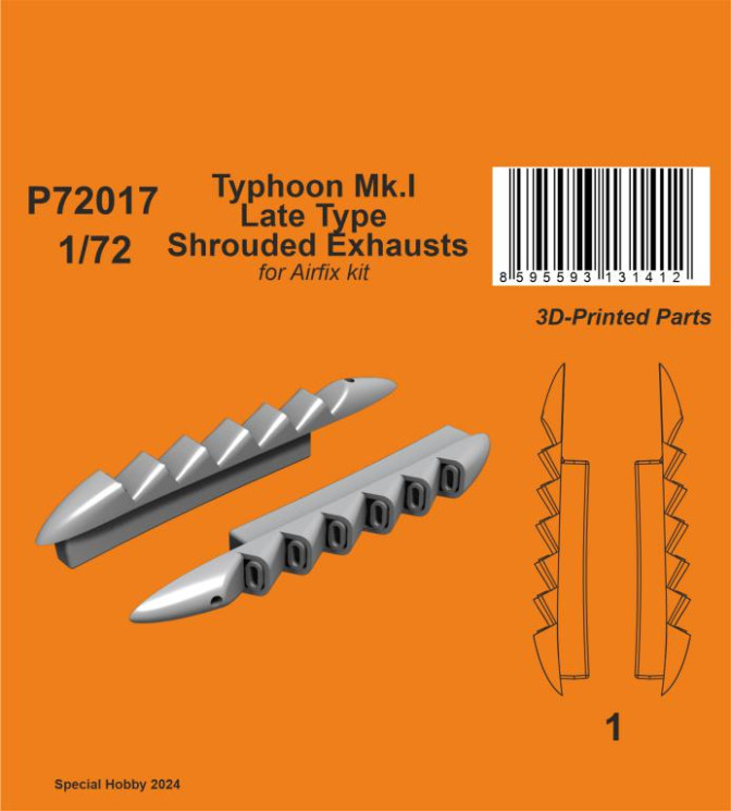 P72017 Typhoon Mk.I Вихлопні патрубки пізнього типу 1/72 / для моделі Airfix