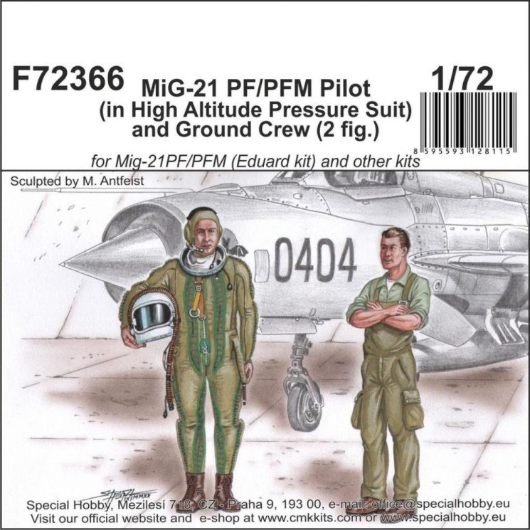 F72366 МіГ-21 ПФ/ПФМ Пілот (у висотному скафандрі) та наземний екіпаж (2 рис.) 1/72