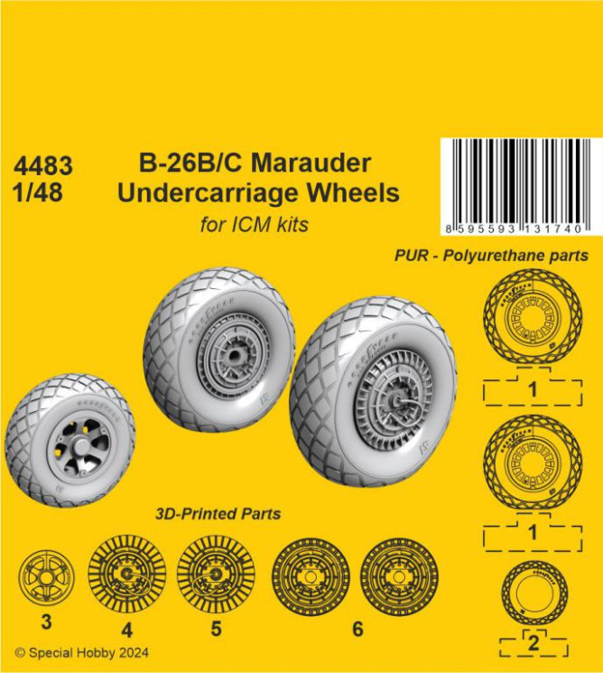 4483 B-26B/C Marauder Колеса шасі 1/48 / для ICM