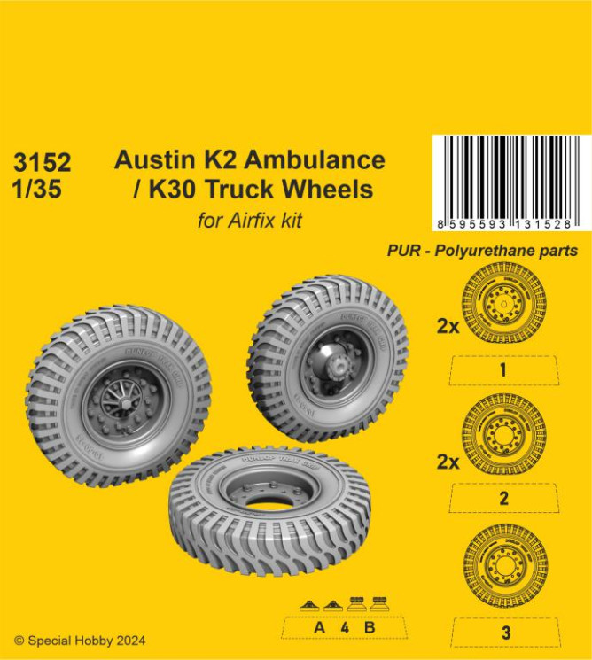 3152 Колеса Austin K2 Ambulance / K30 Truck 1/35 / для моделей Airfix