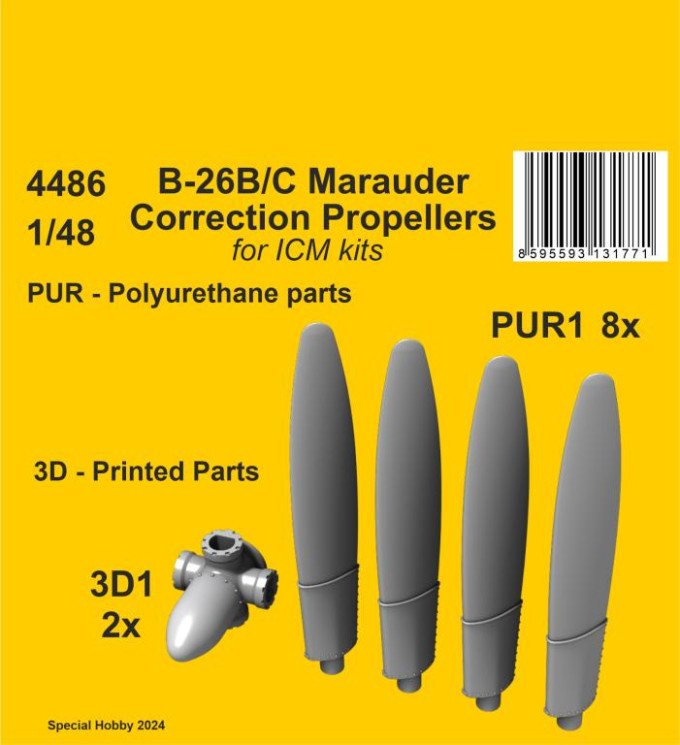 4486 B-26B/C Marauder Корекція повітряних гвинтів 1/48 / для ICM