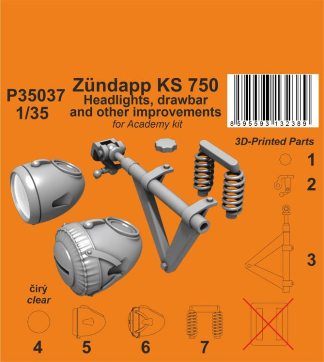 P35037 Zundapp KS 750 Фари, дишло та інші покращення 1/35 / для Academy