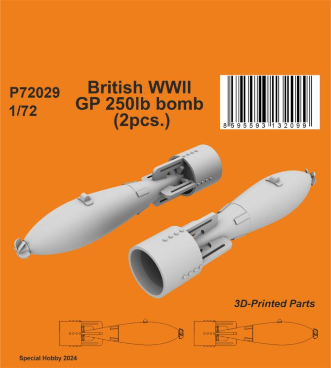 P72029 British WWII GP 250lb bomb (2pcs.) 1/72