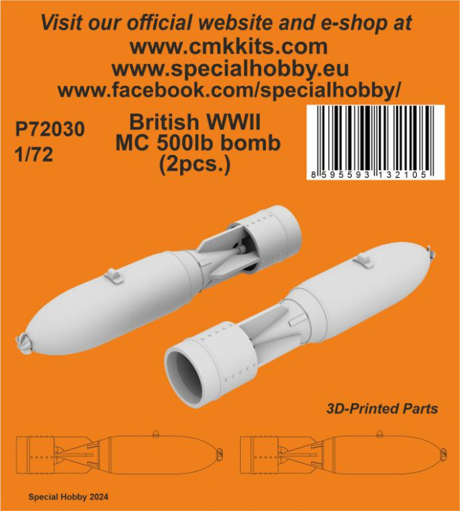 P72030 British WWII MC 500lb bomb Mk.IV (2pcs.) 1/72