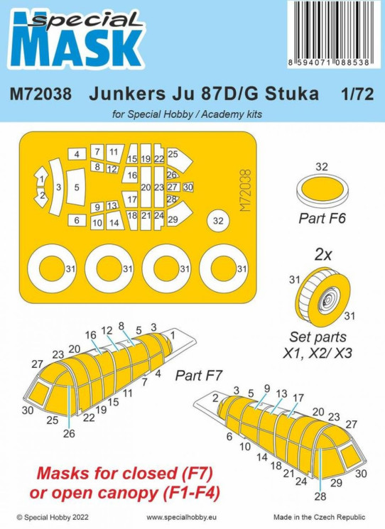 100-M72038 Junkers Ju 87D/G Stuka Mask / for Special Hobby and Academy kits 1/72