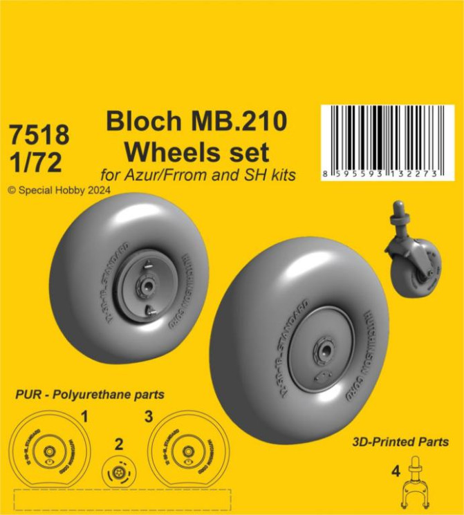7518 Bloch MB.210 Основні колеса і хвостове колесо з опорою 1/72