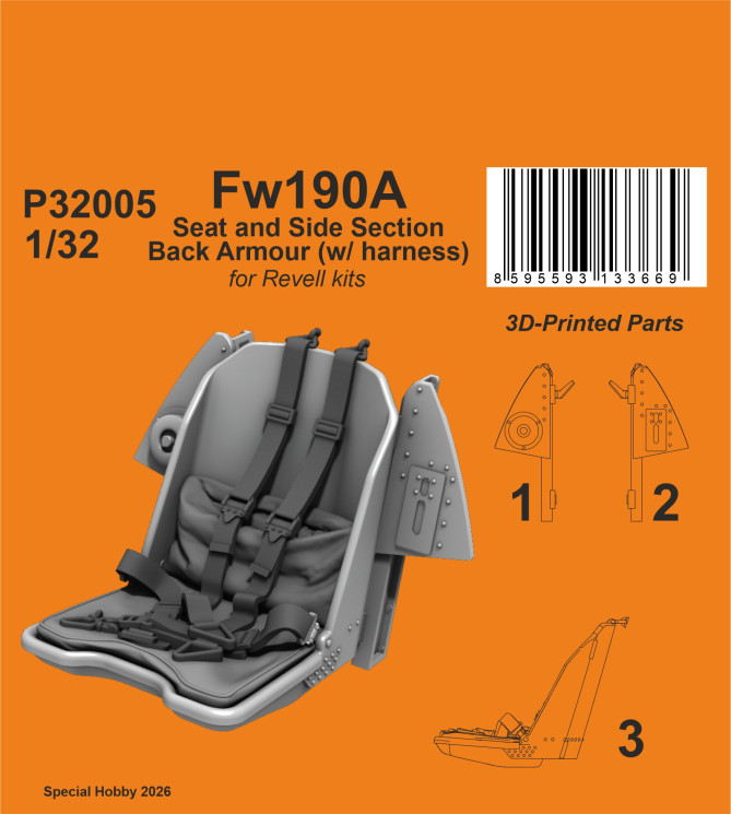 P32005 Fw190A Сидіння та бічна бронеспинка (з ременями) 1/32