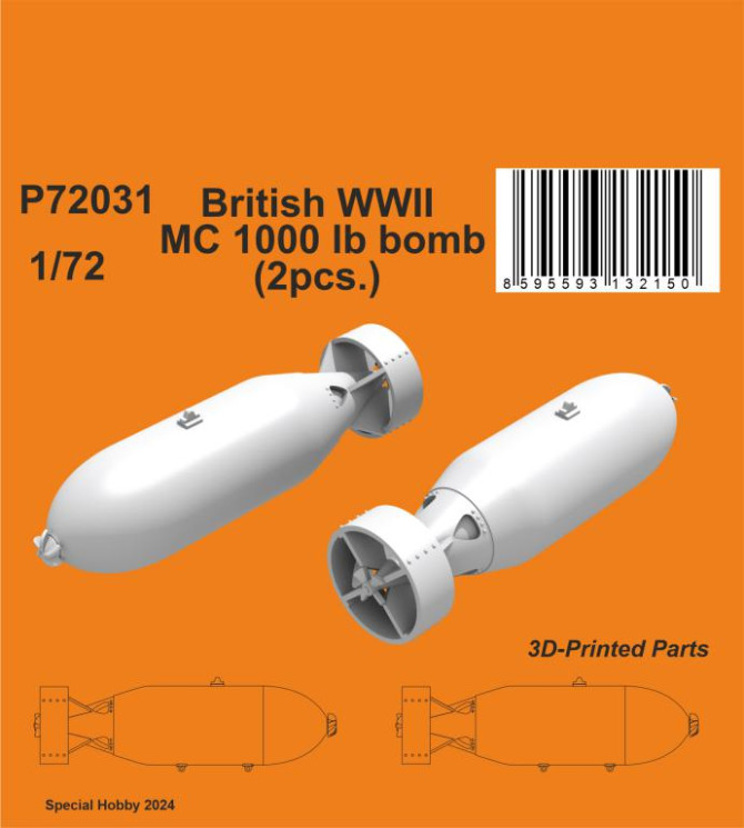 P72031 Британська авіабомба MC 1000lb Mk.I (2 шт.) 1/72