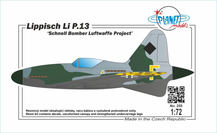 PLT255 Lippisch Li P.13 Schnell Bomber Luftwaffe Project 1/72