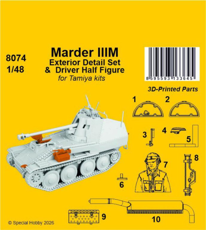 8074 Marder IIIM Exterior Detail Set & Driver Half Figure 1/48 / for Tamiya kits