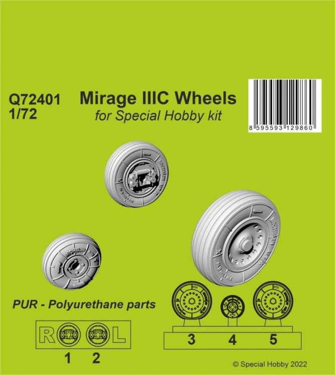 Q72401 Mirage IIIC колеса 1/72