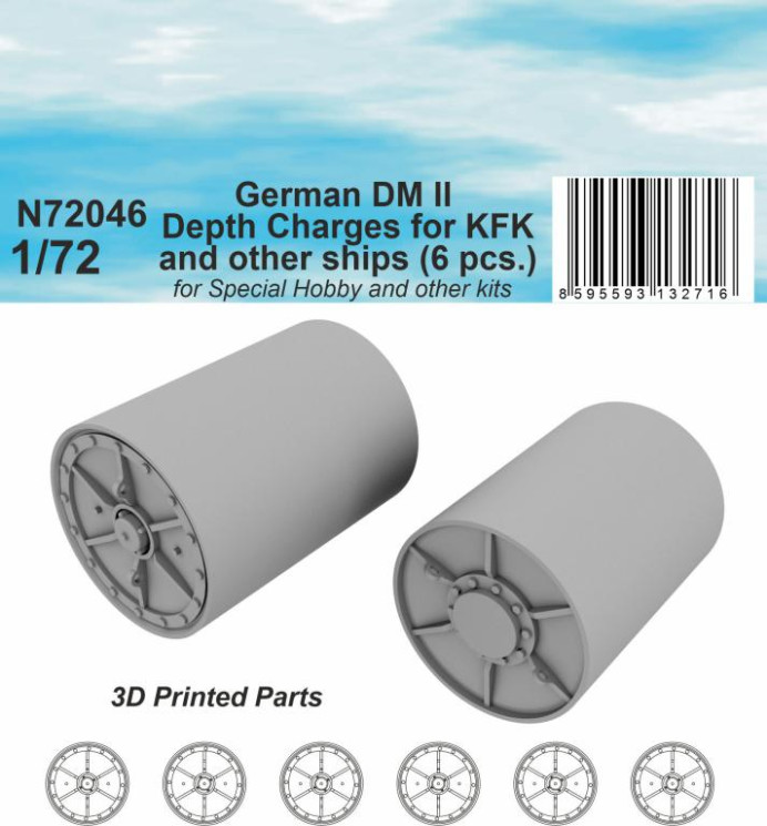 N72046 Глибинні бомби DM II Німеччина (6 шт.) / для KFK та інших суден 1/72 / для Special Navy